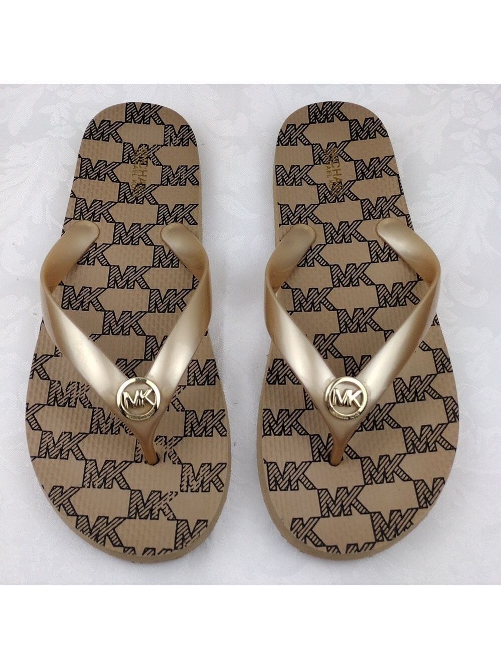 MICHAEL Michael Kors Brown Gold PVC Upper Thong Slip On Flip Flop Shoe - Picture 3 of 15